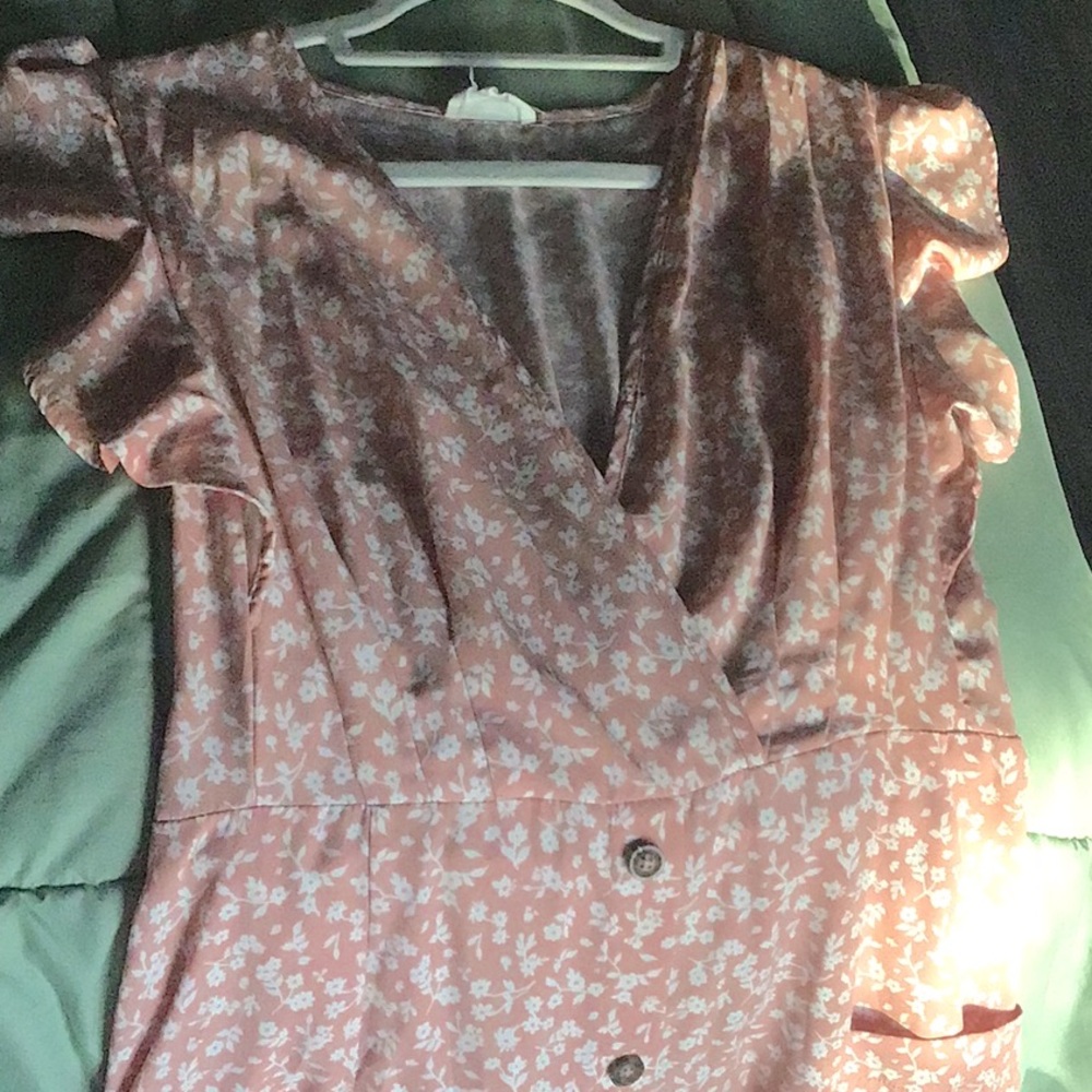 Floral Pink Ruffle Sleeve Dress